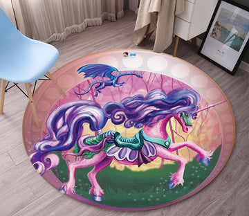 3D Color Blue Unicorn 83170 Rose Catherine Khan Rug Round Non Slip Rug Mat