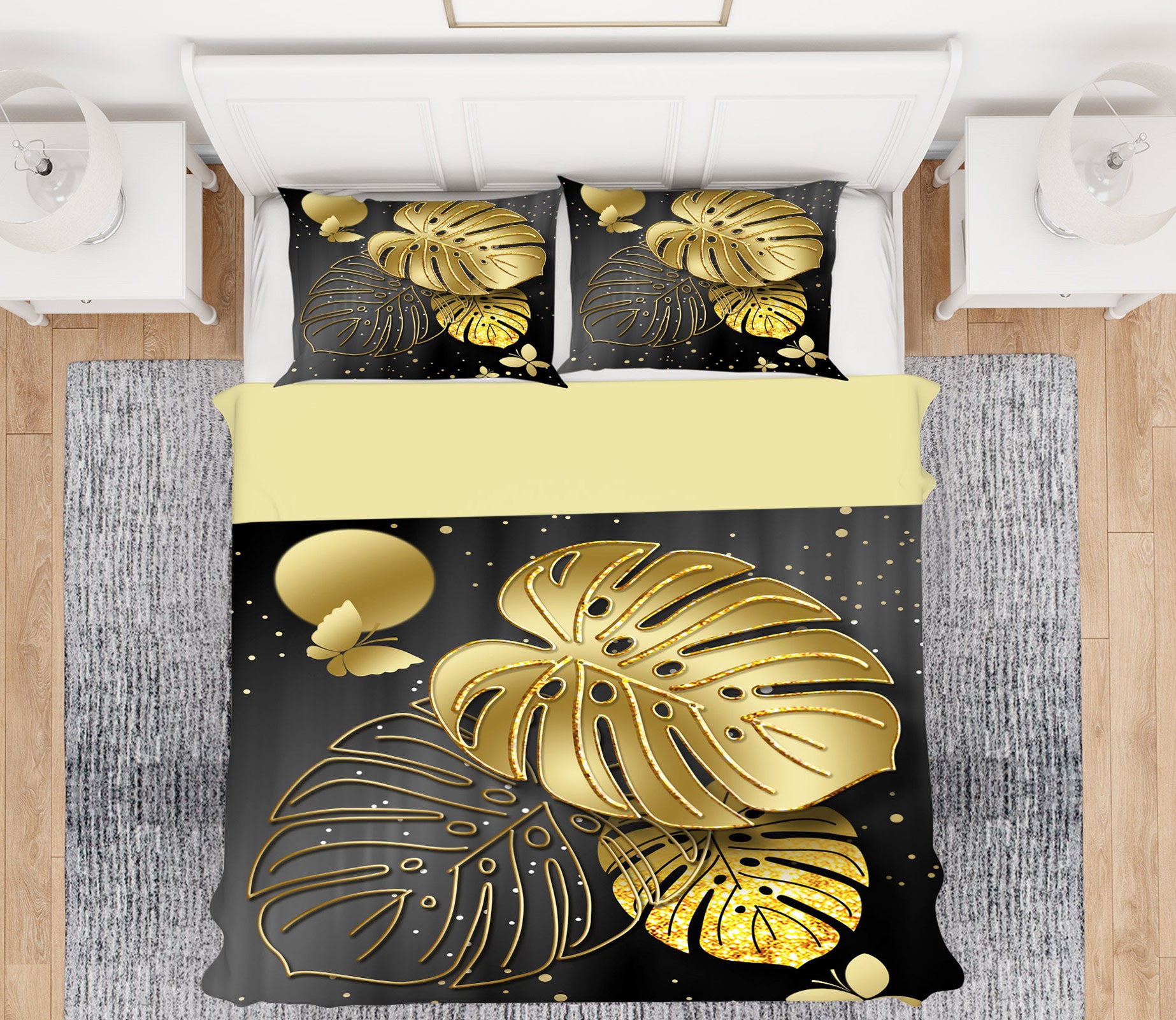 3D Golden Leaves 13048 Bed Pillowcases Quilt