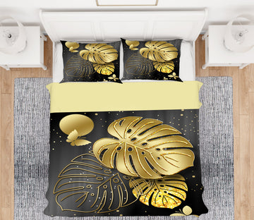 3D Golden Leaves 13048 Bed Pillowcases Quilt