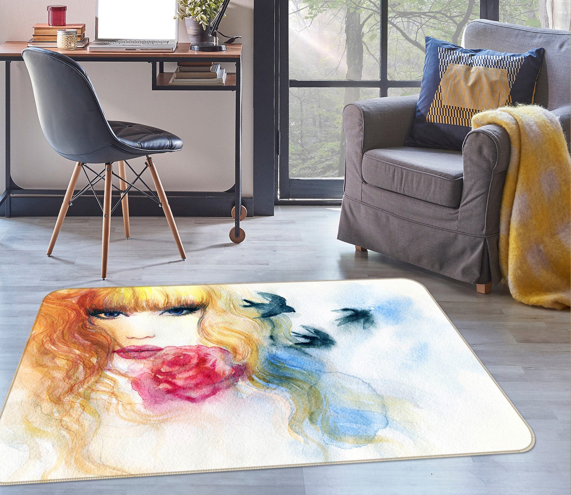 3D Model Rose 1009 Non Slip Rug Mat