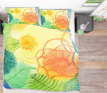 3D Orange Flower Leaves 12122 Bed Pillowcases Quilt