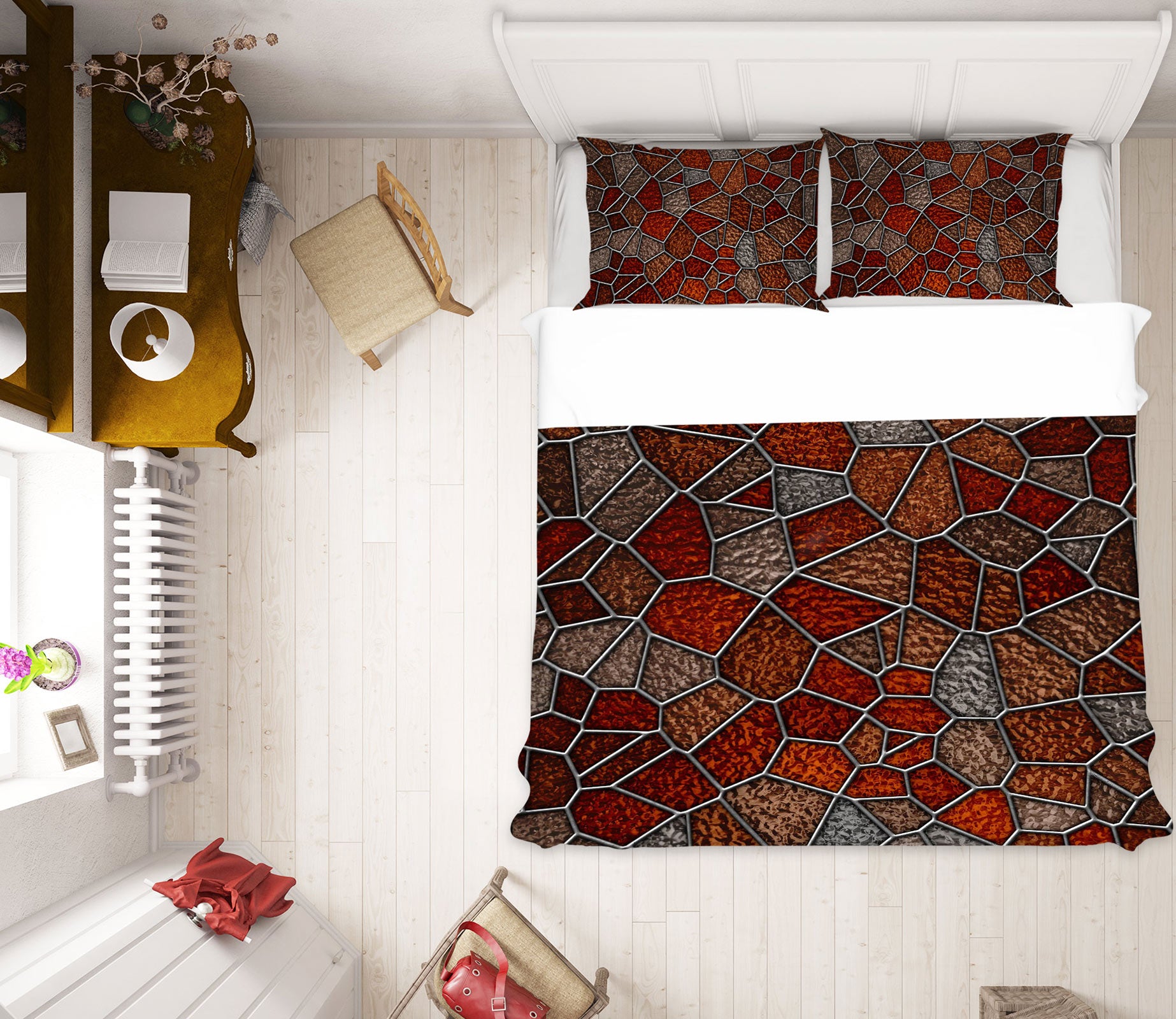 3D Red Piece 14033 Bed Pillowcases Quilt