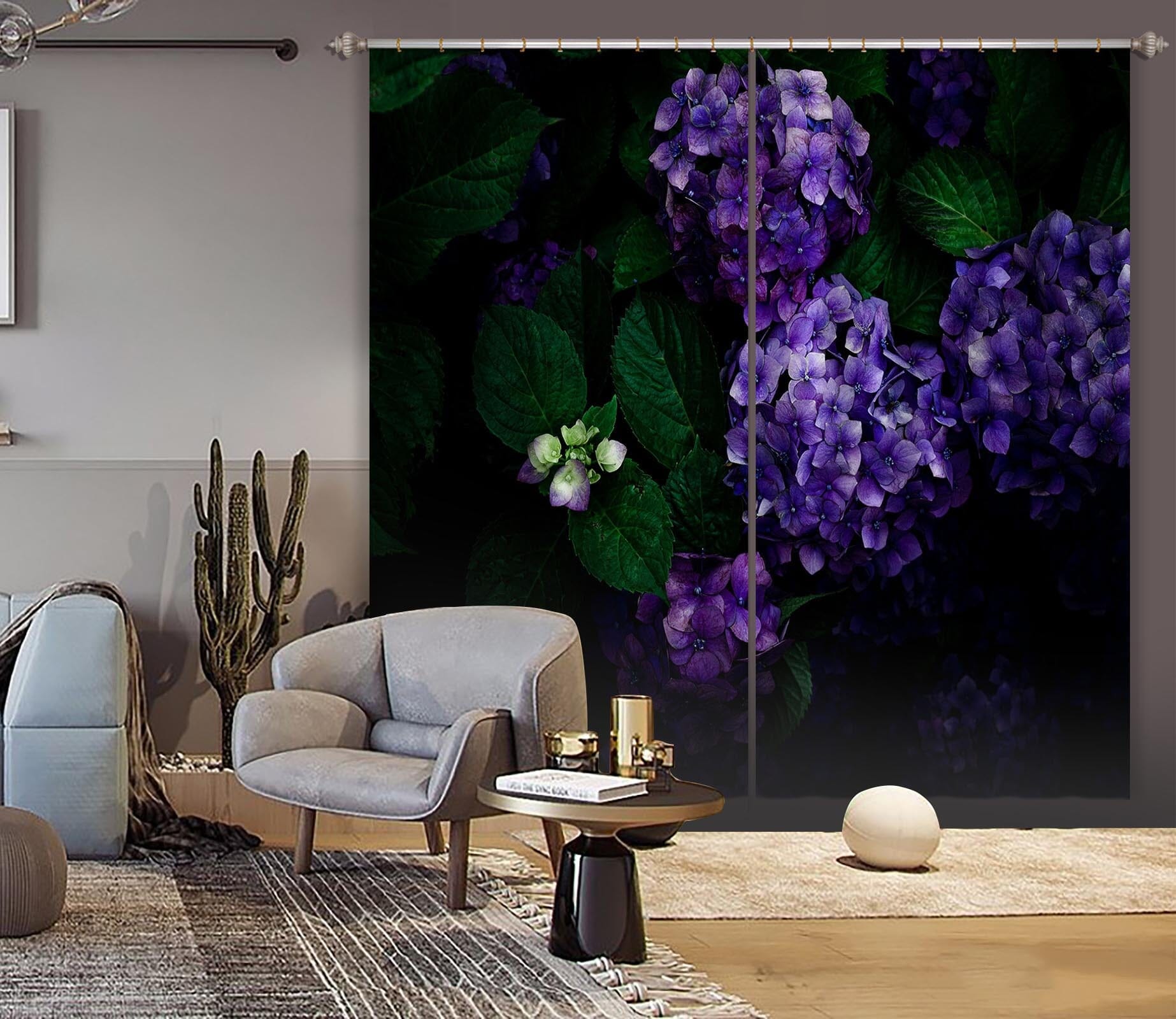 3D Purple Hydrangea 055 Noirblanc777 Curtain Curtains Drapes Curtains AJ Creativity Home 