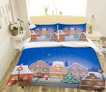 3D Snowy House 45007 Christmas Quilt Duvet Cover Xmas Bed Pillowcases