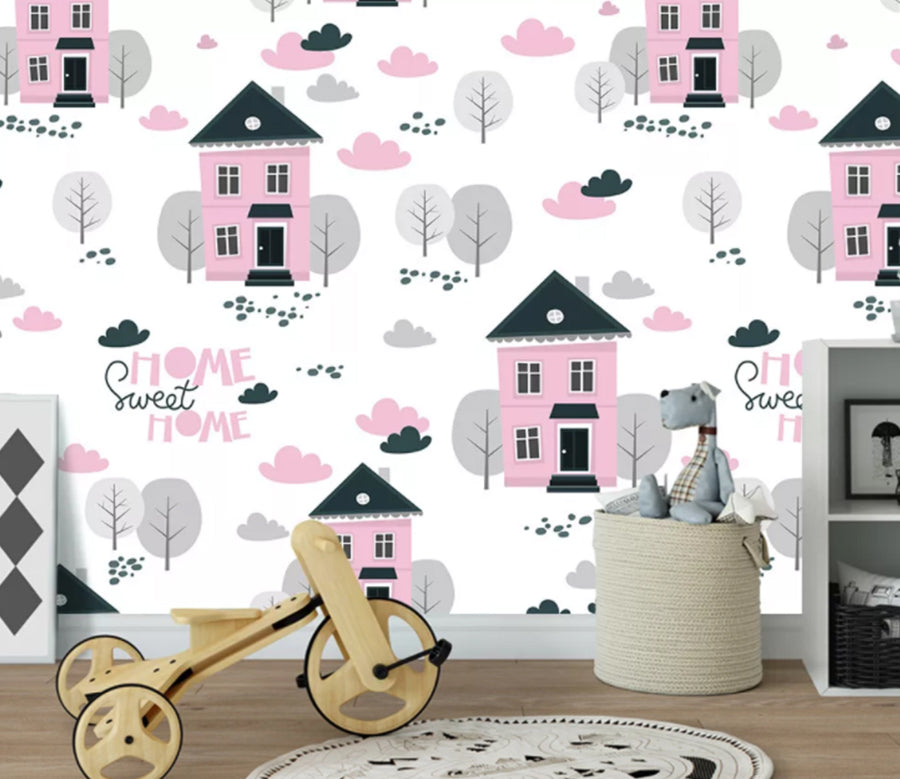 3D Pink House WC1517 Wall Murals