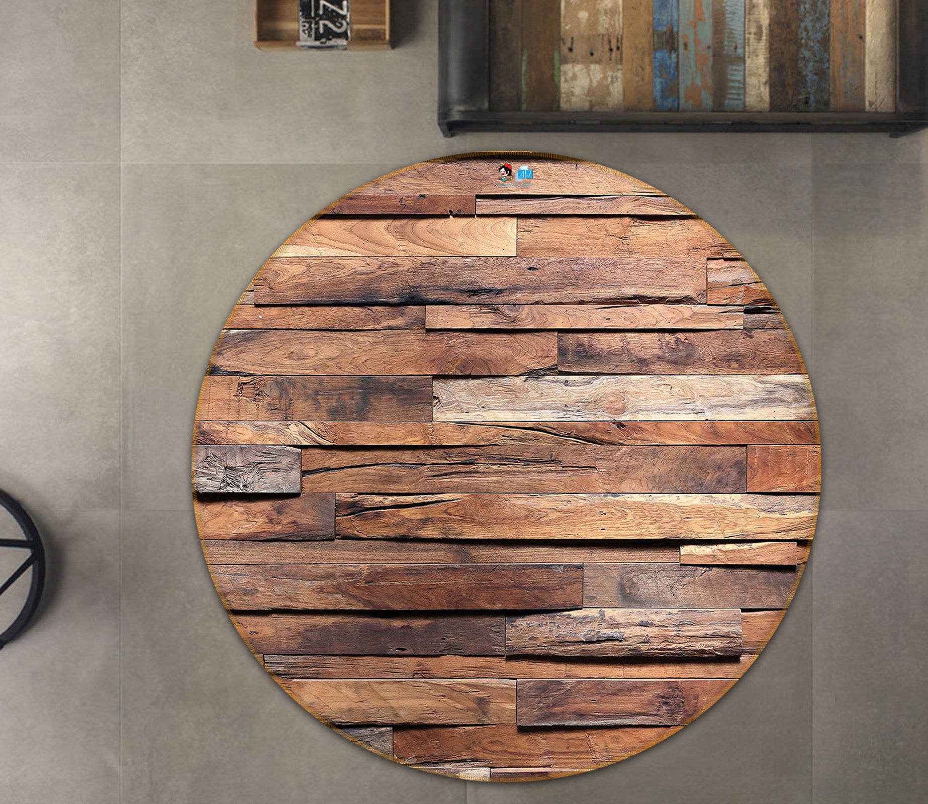 3D Wood Texture 72094 Round Non Slip Rug Mat