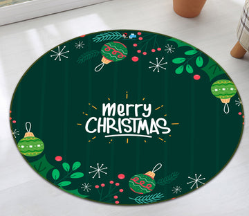 3D Christmas Green Balls 81129 Round Non Slip Rug Mat