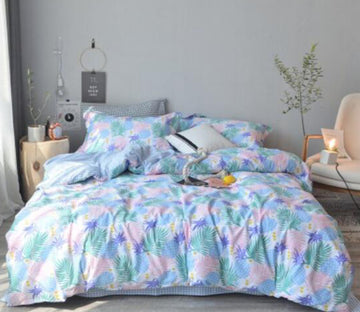 3D Light Blue Pink Leaves 14134 Bed Pillowcases Quilt