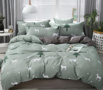 3D Green Background Deer 12147 Bed Pillowcases Quilt