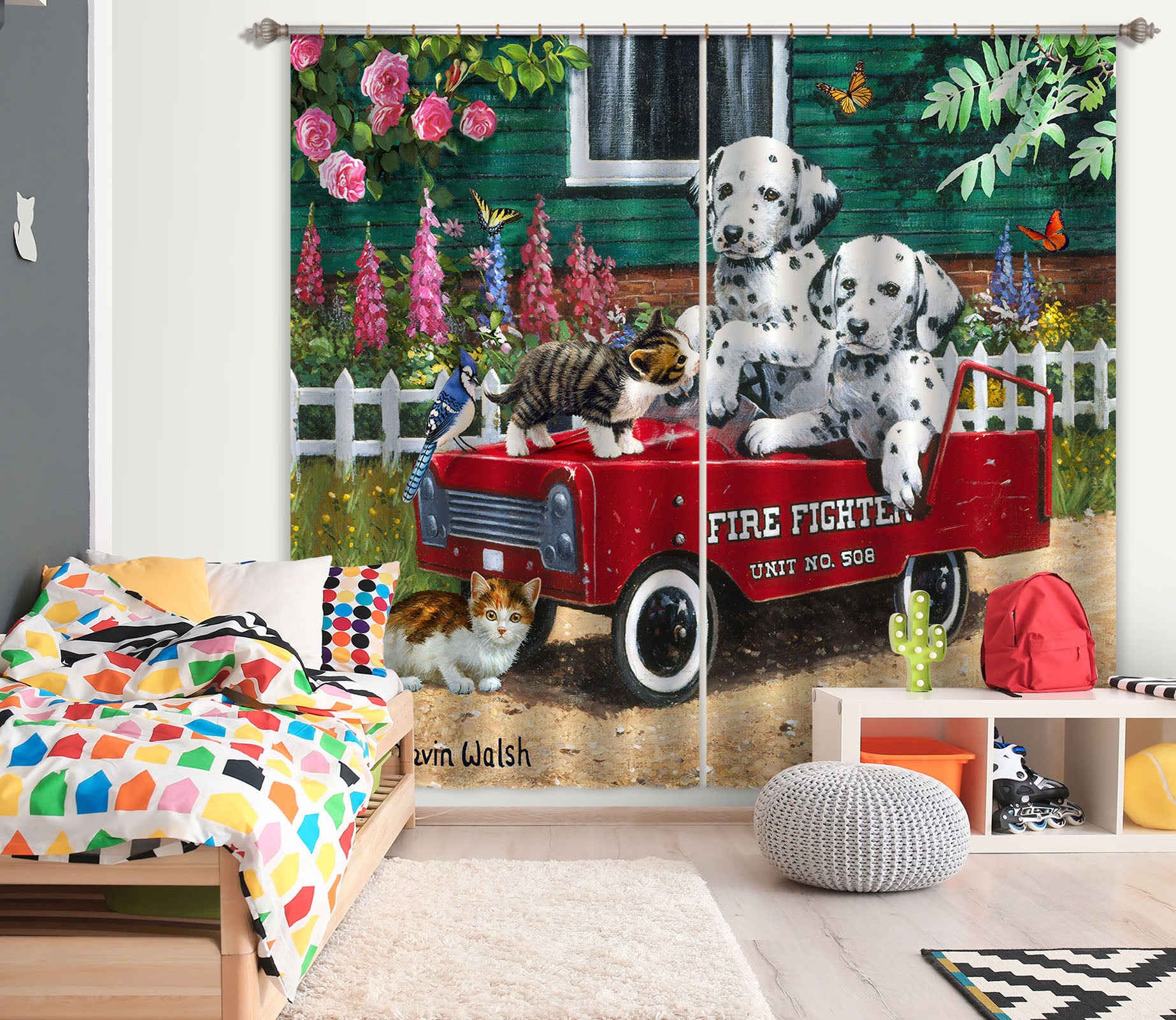 3D Cute Dog Car 138 Kevin Walsh Curtain Curtains Drapes