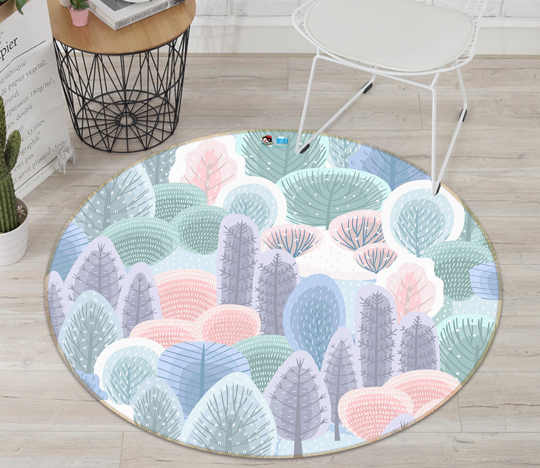 3D Tree Pattern 81082 Round Non Slip Rug Mat