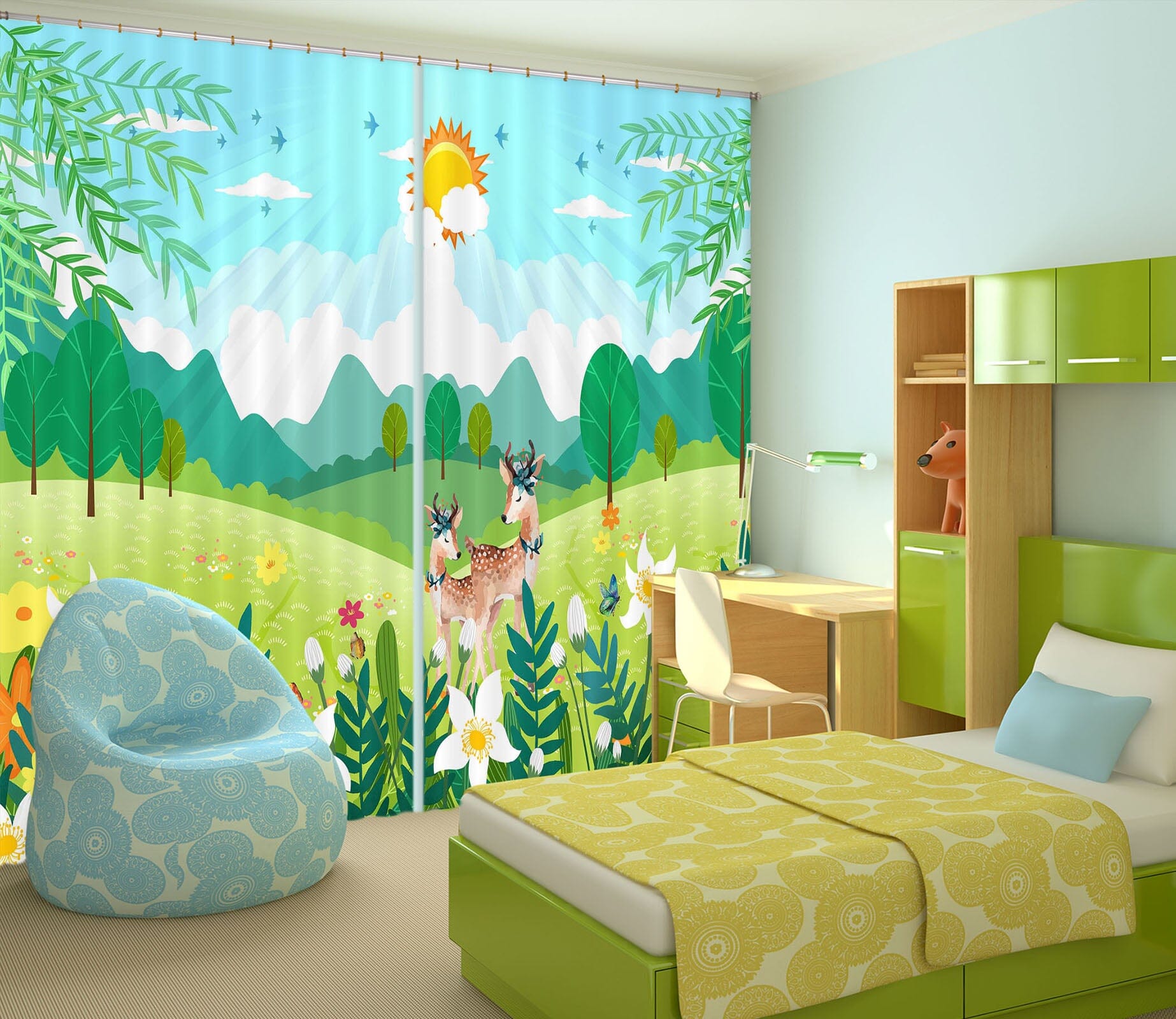 3D Sunny Forest 745 Curtains Drapes Wallpaper AJ Wallpaper 