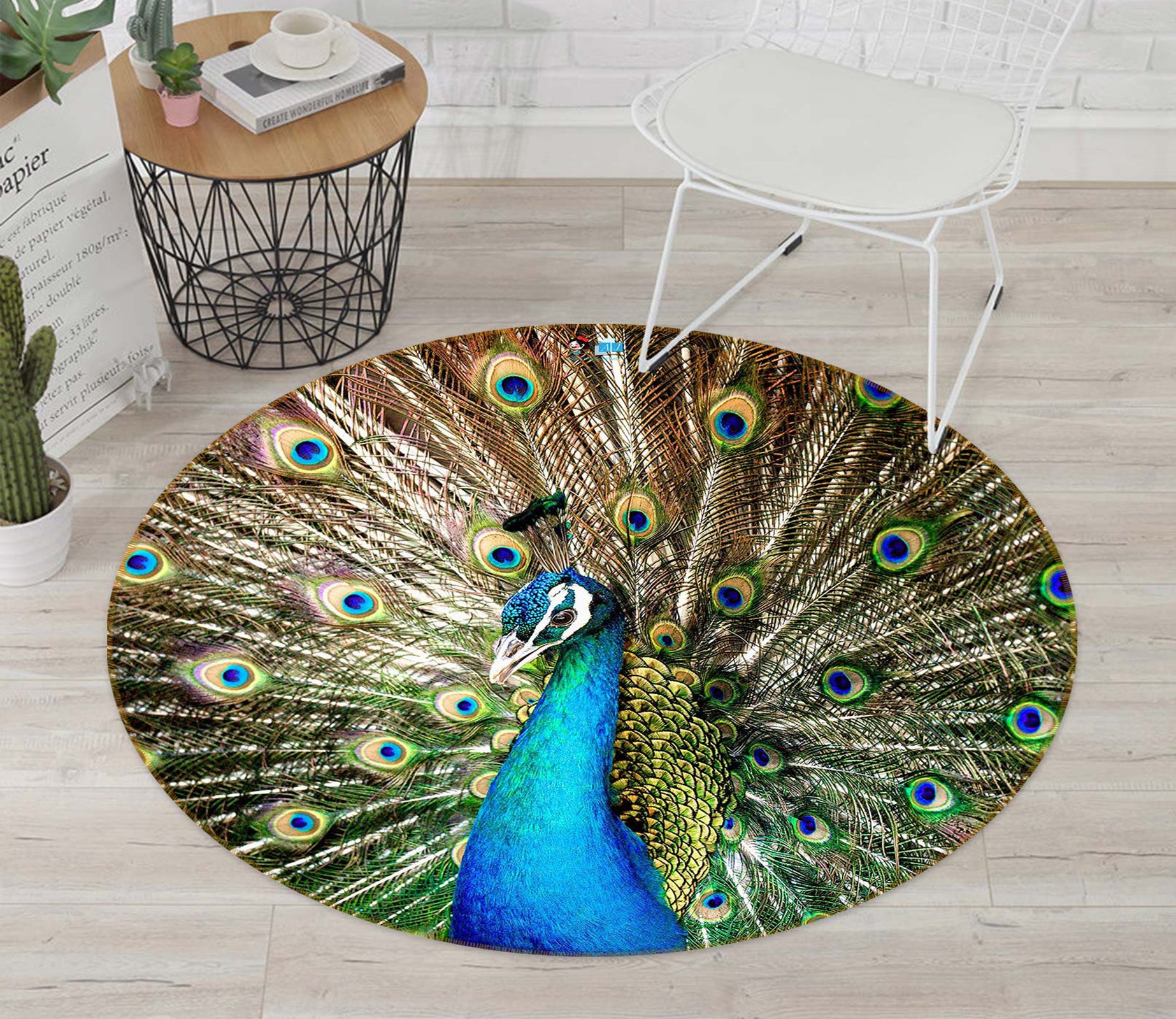 3D Peacock 81159 Round Non Slip Rug Mat