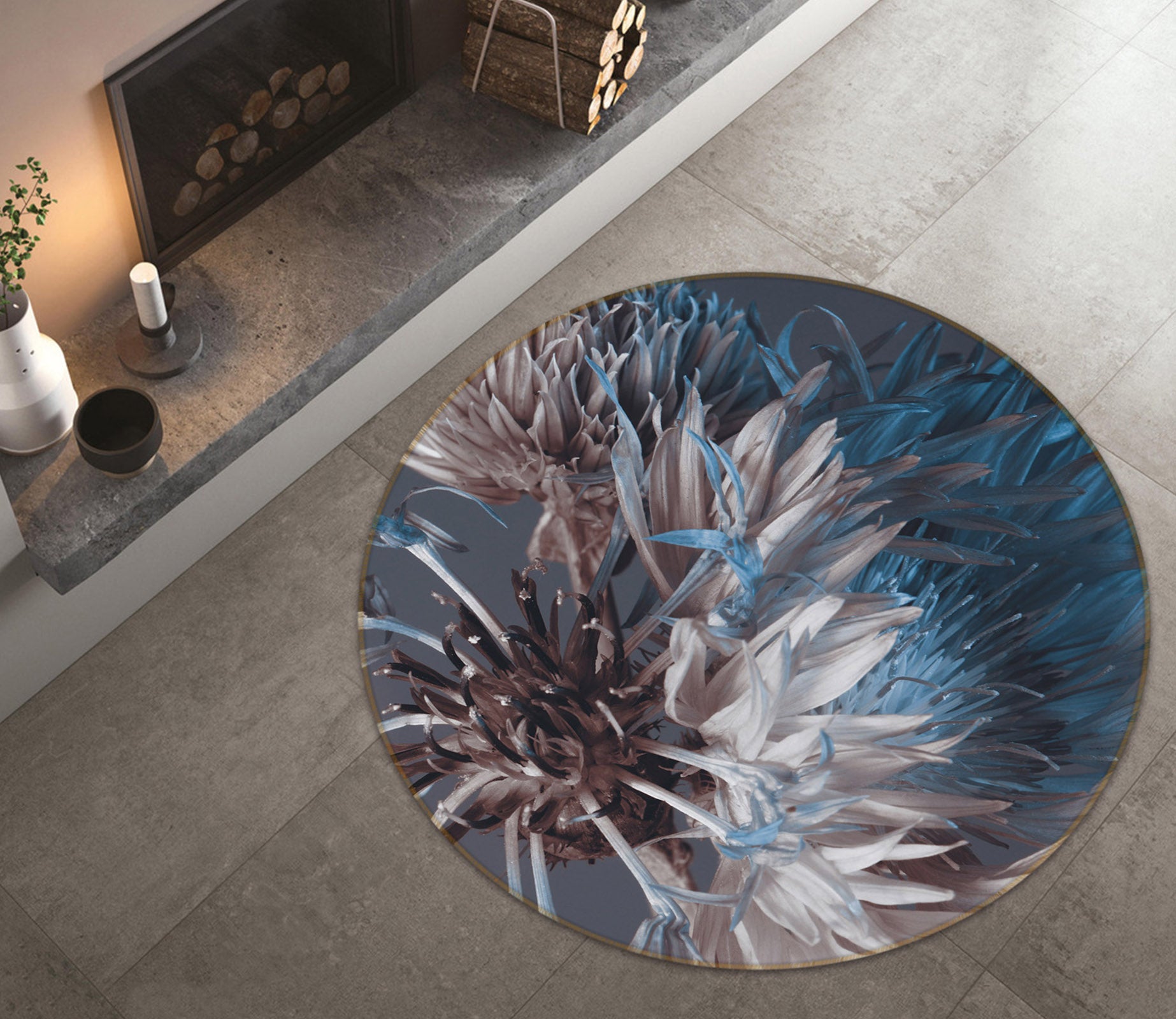 3D Flowers 29107 Round Non Slip Rug Mat