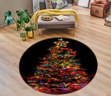 3D Colored Lights Tree 54132 Christmas Round Non Slip Rug Mat Xmas