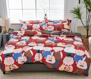 3D Pig Family 7148 Bed Pillowcases Quilt