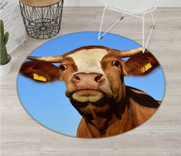 3D Yellow Bull Head 029 Animal Round Non Slip Rug Mat Mat AJ Creativity Home 