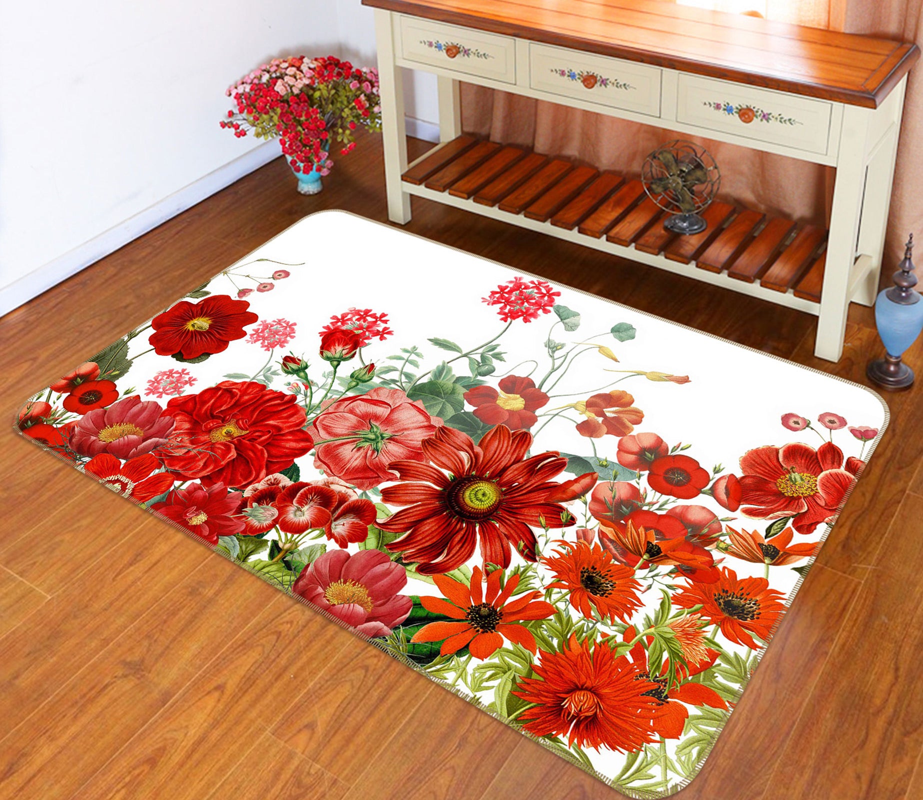 3D Chrysanthemum Peony 076 Uta Naumann Rug Non Slip Rug Mat