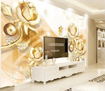3D Golden Flowers 1139 Wall Murals Wallpaper AJ Wallpaper 2 