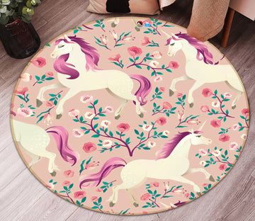 3D Flowers Unicorn Pattern 81127 Round Non Slip Rug Mat