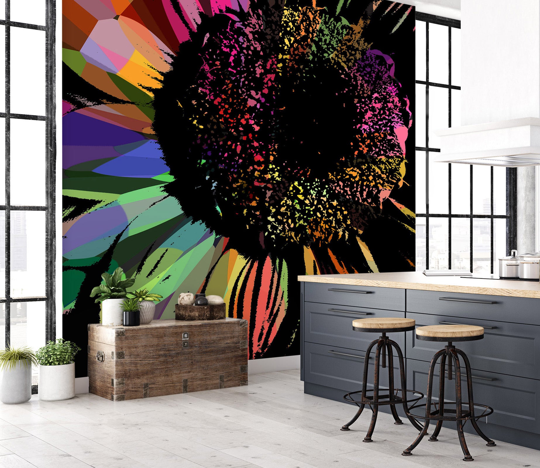 3D Black Colored Flowers 19111 Shandra Smith Wall Mural Wall Murals
