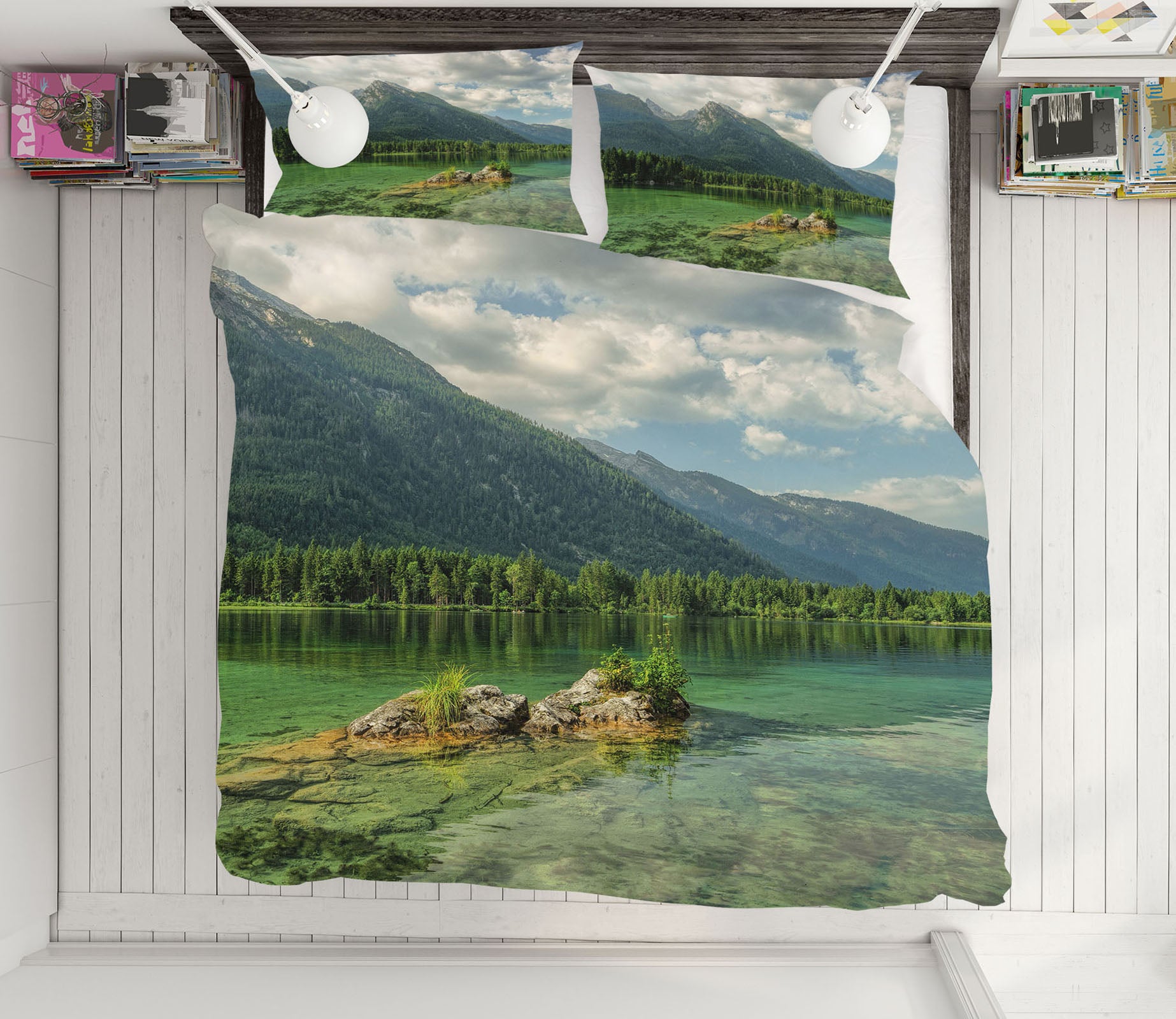 3D Mountain River 19173 Bed Pillowcases Quilt