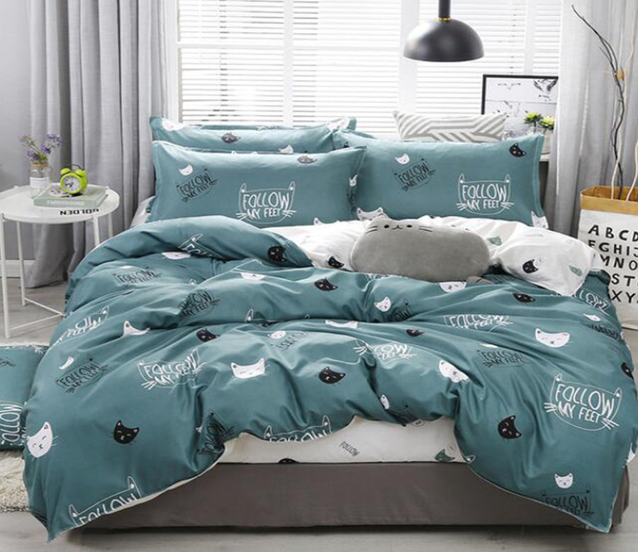 3D Green Background Black White Cat 12063 Bed Pillowcases Quilt