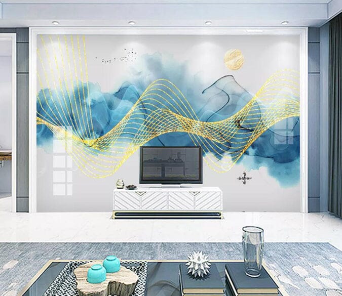 3D Golden Wave 1594 Wall Murals Wallpaper AJ Wallpaper 2 