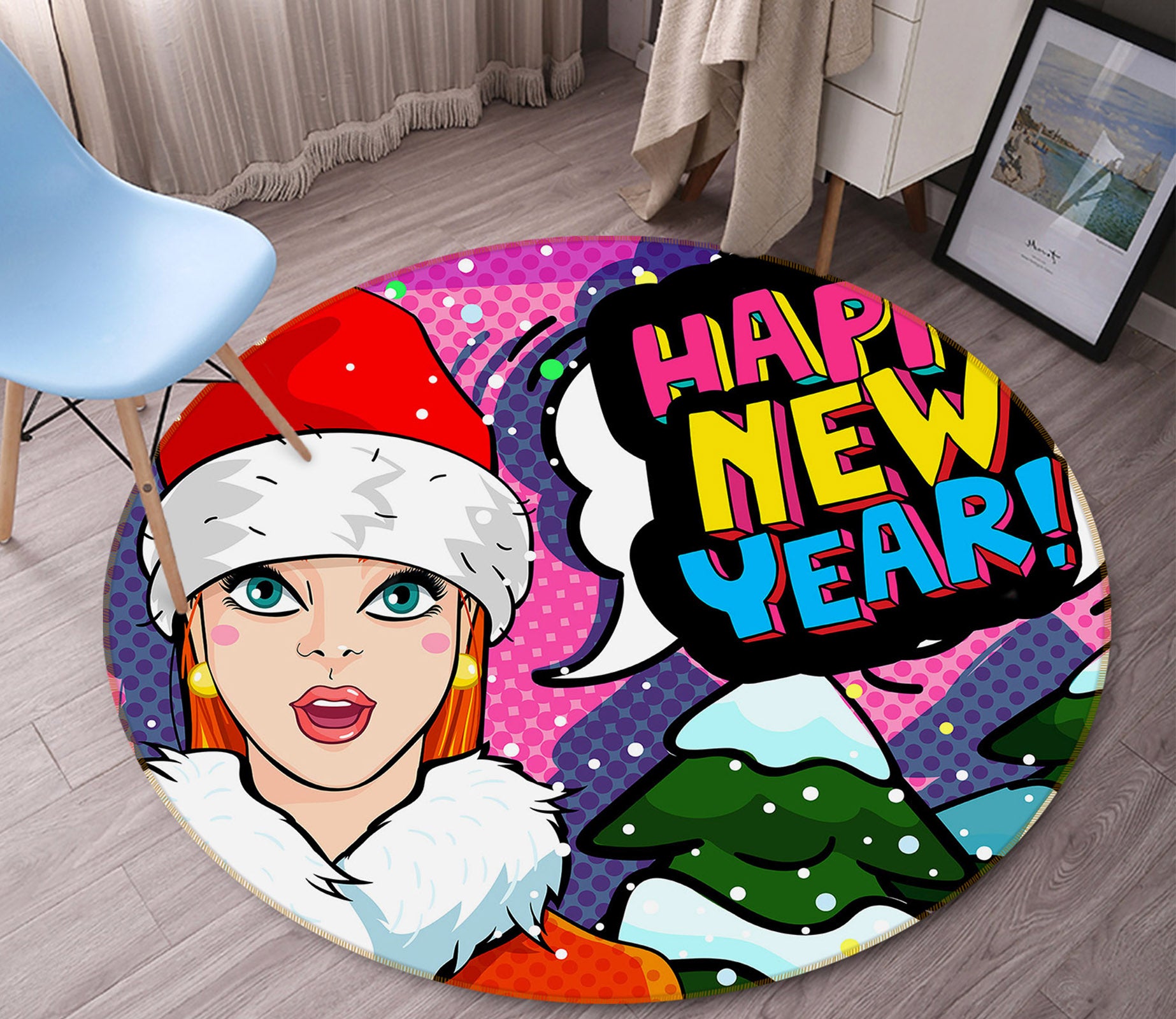 3D Christmas Girl 37027 Round Non Slip Rug Mat