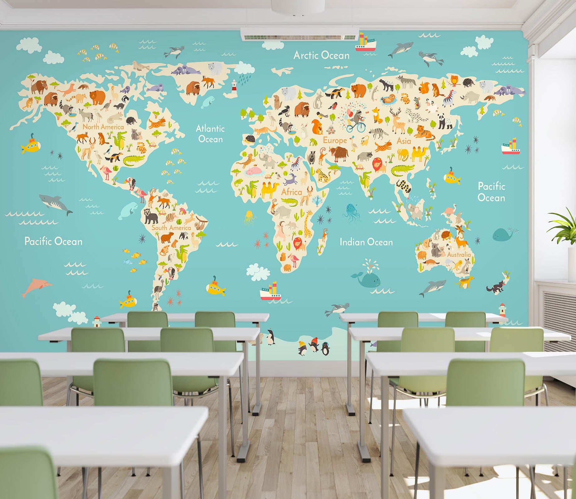 3D Animal Growth 2067 World Map Wall Murals Wallpaper AJ Wallpaper 2 