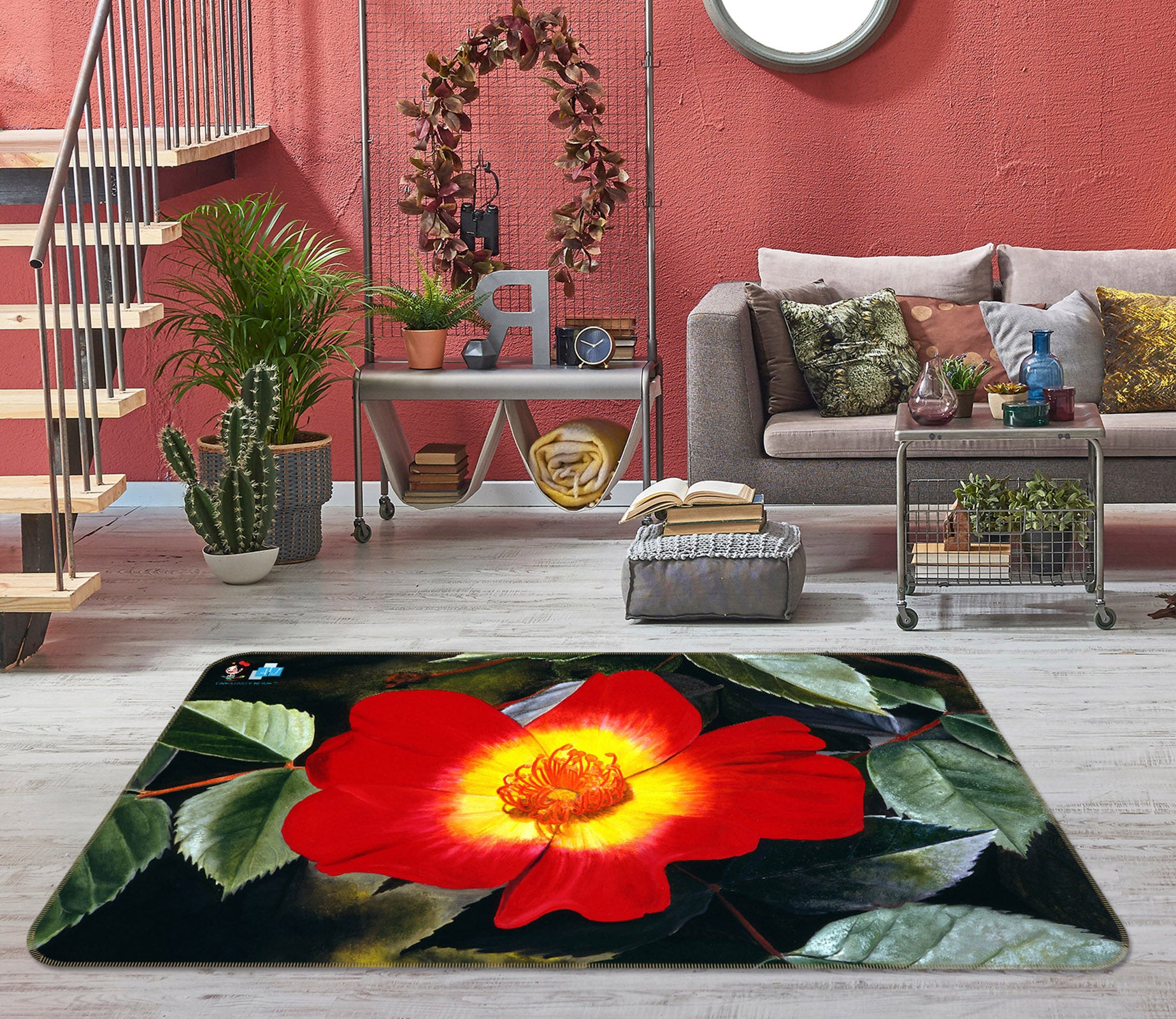 3D Red Flowers 11142 Matthew Holden Bates Rug Non Slip Rug Mat