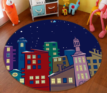 3D Colorful Houses 72089 Round Non Slip Rug Mat