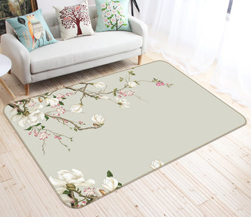 3D White Flower Branch 65137 Non Slip Rug Mat