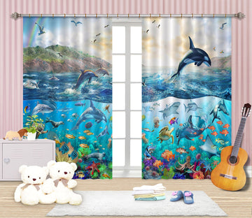3D Dolphin Jumping 049 Adrian Chesterman Curtain Curtains Drapes Curtains AJ Creativity Home 