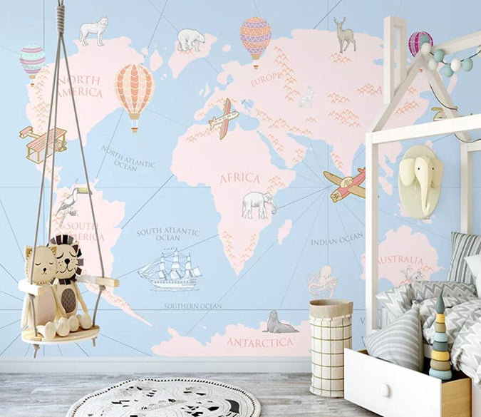 3D Pink Map 1510 Wall Murals Wallpaper AJ Wallpaper 2 