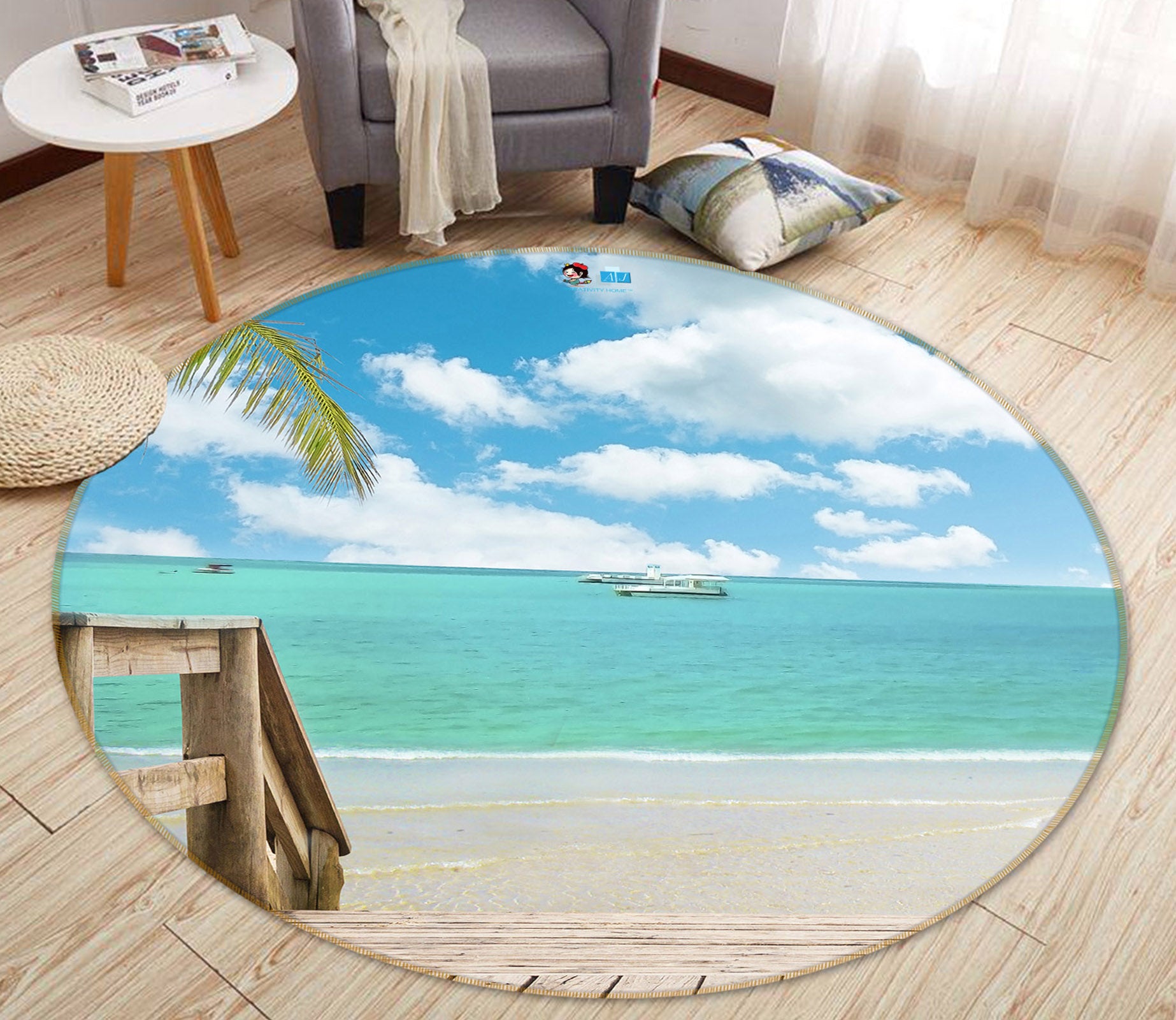 3D Beach 74166 Round Non Slip Rug Mat