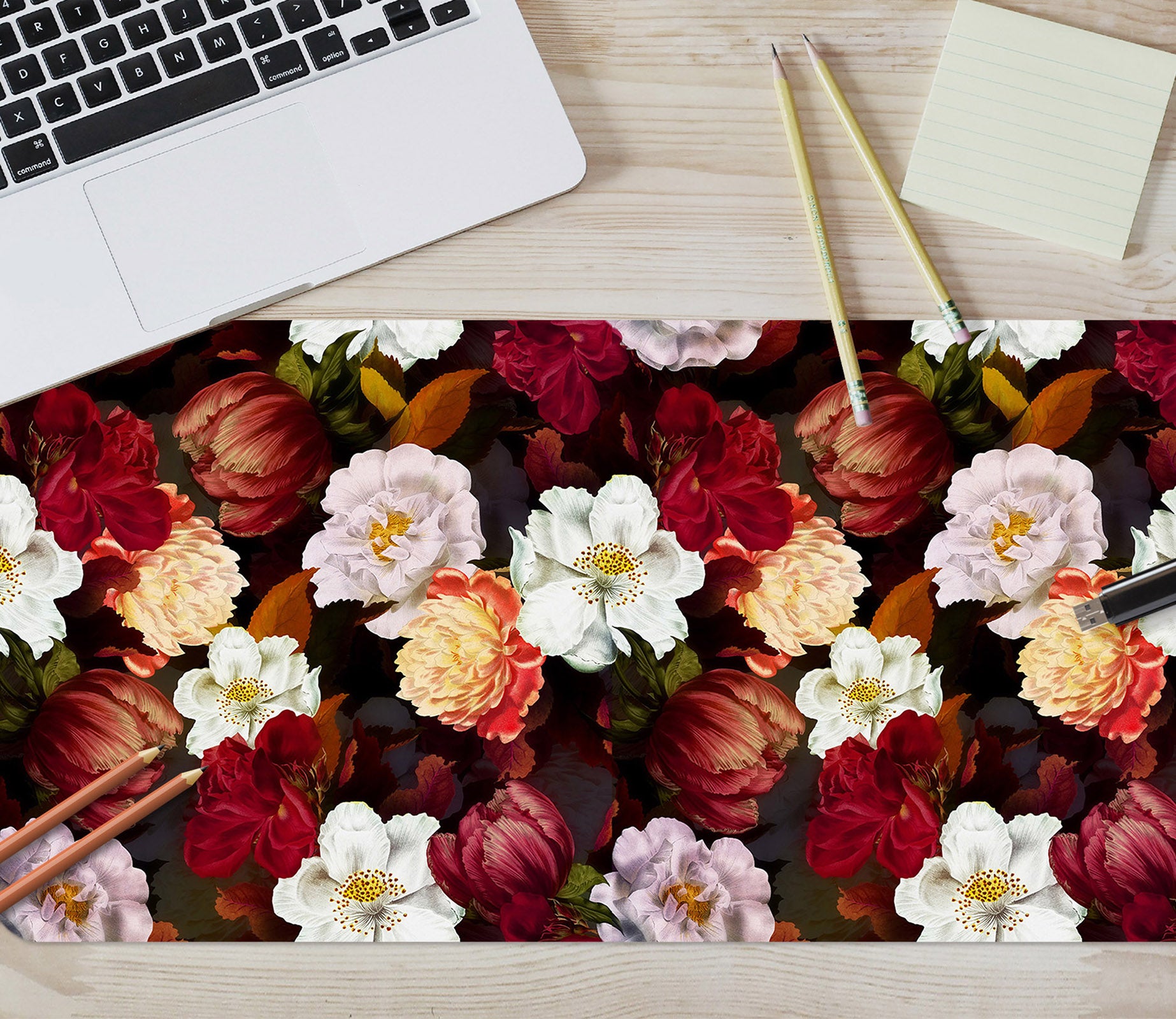 3D Red White Flowers 120189 Uta Naumann Desk Mat