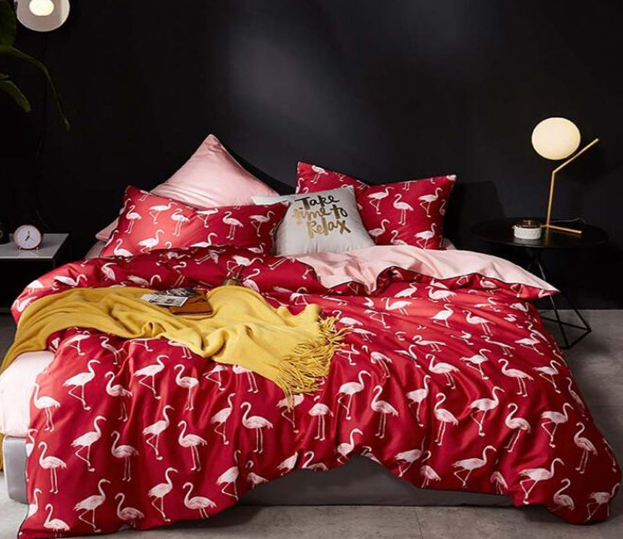 3D Red Flamingo 7041 Bed Pillowcases Quilt