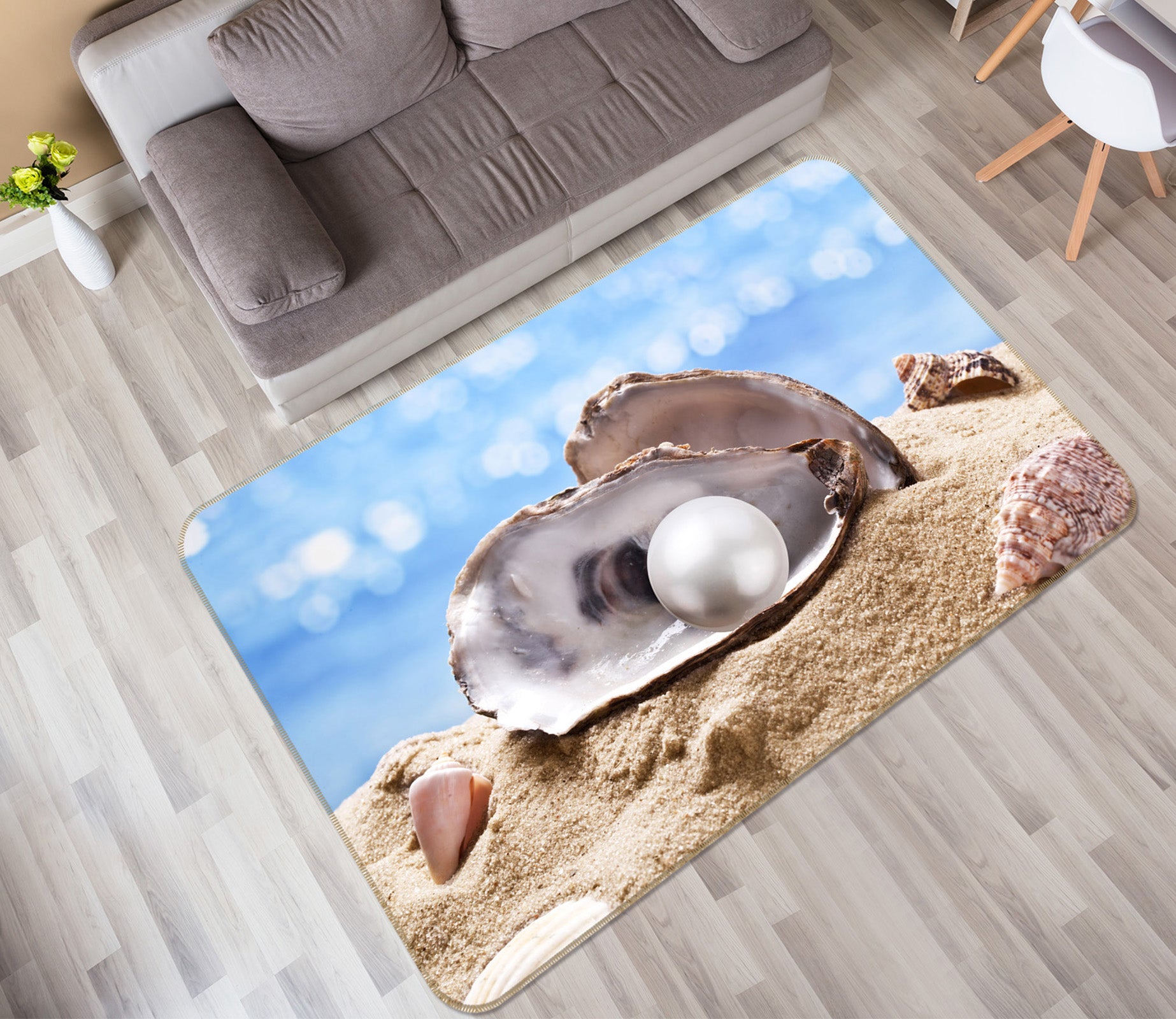3D Shell Pearl 65077 Non Slip Rug Mat