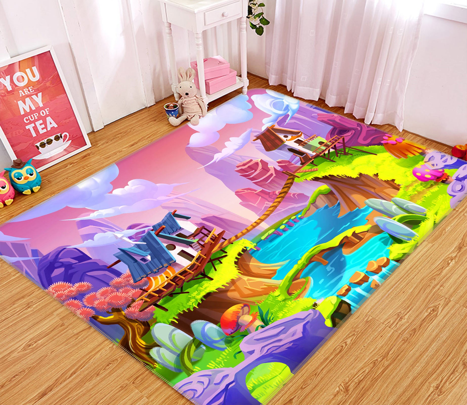 3D Cartoon Landscape Hut 77129 Non Slip Rug Mat
