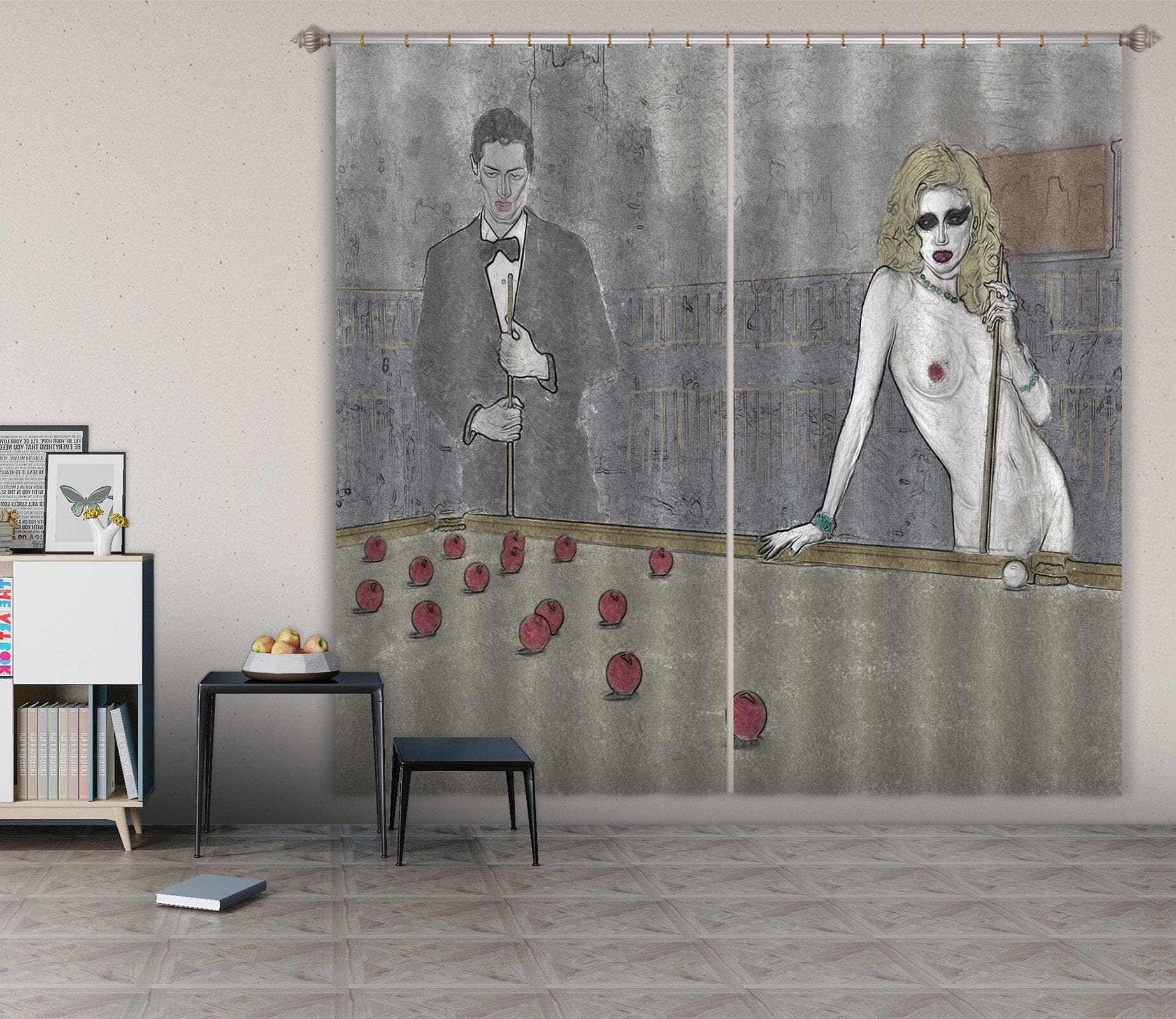 3D Red Billiard 046 Marco Cavazzana Curtain Curtains Drapes Curtains AJ Creativity Home 