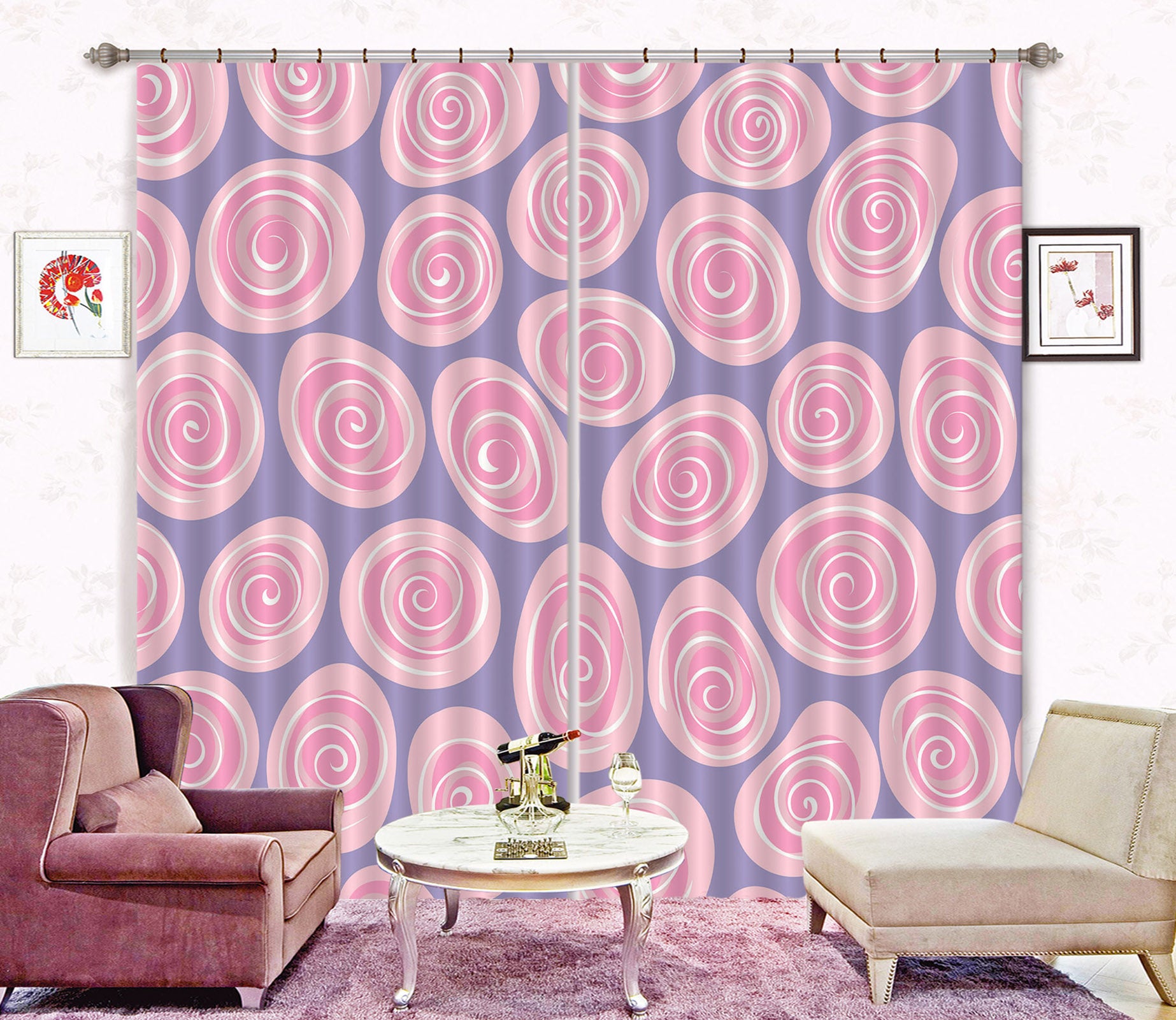 3D Pink Circle Flowers 11186 Kashmira Jayaprakash Curtain Curtains Drapes