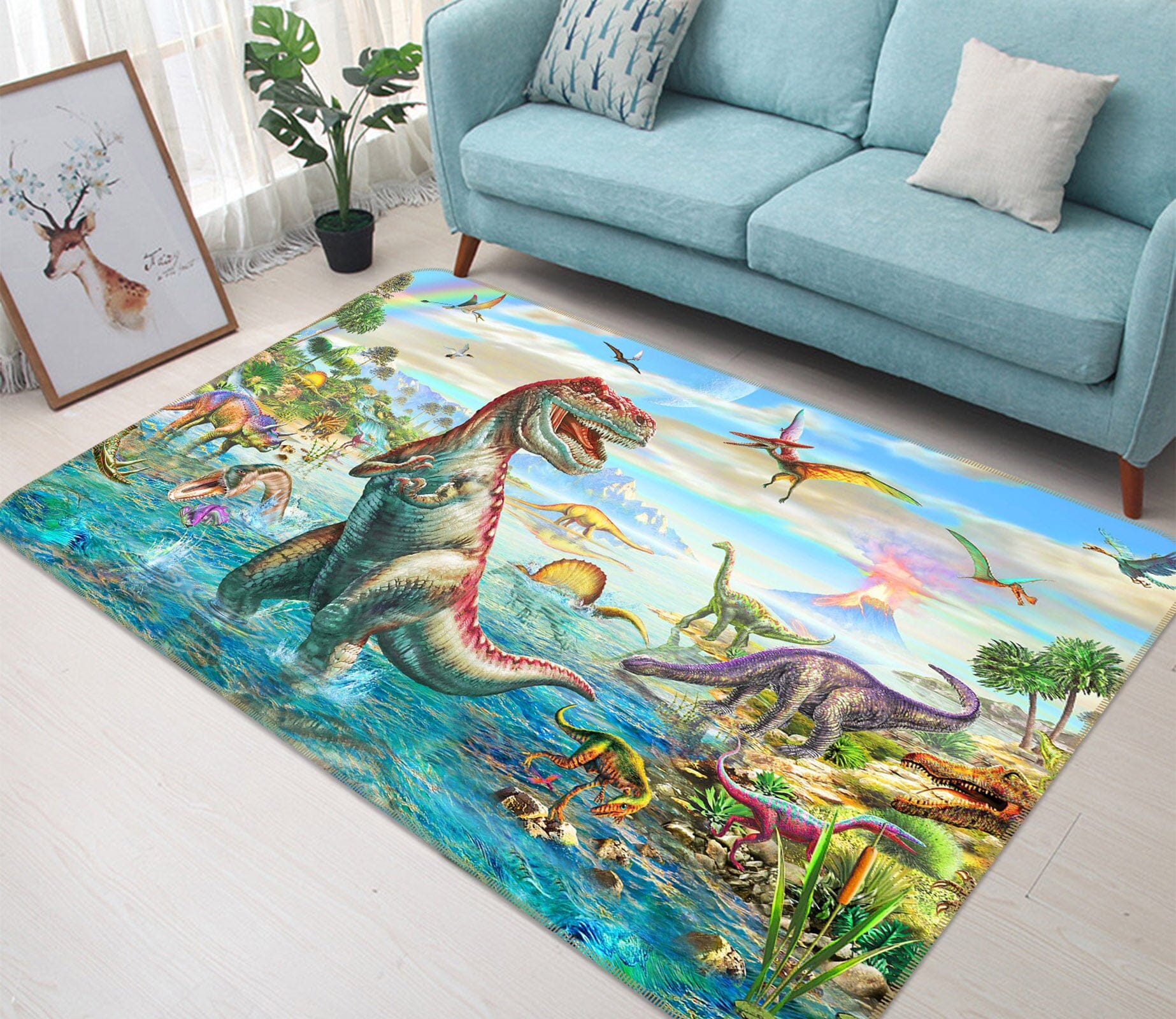 3D Dinosaur Lake 1068 Adrian Chesterman Rug Non Slip Rug Mat Mat AJ Creativity Home 