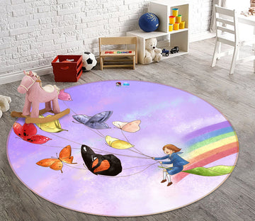 3D Rainbow Butterfly 72242 Round Non Slip Rug Mat
