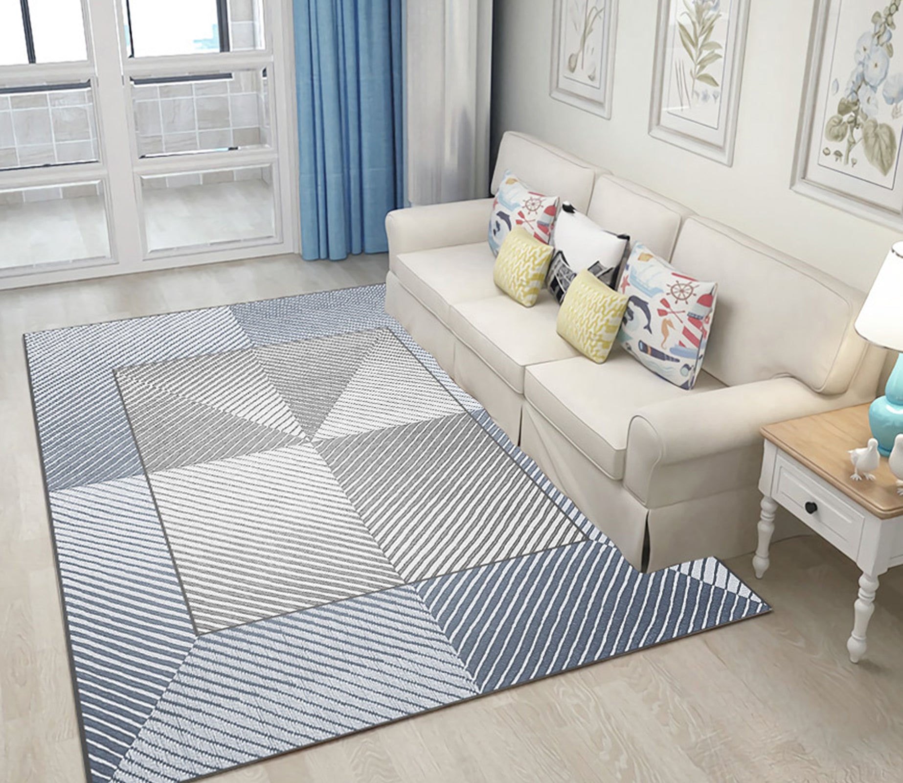3D Light Blue Square WG048 Non Slip Rug Mat Mat AJ Creativity Home 