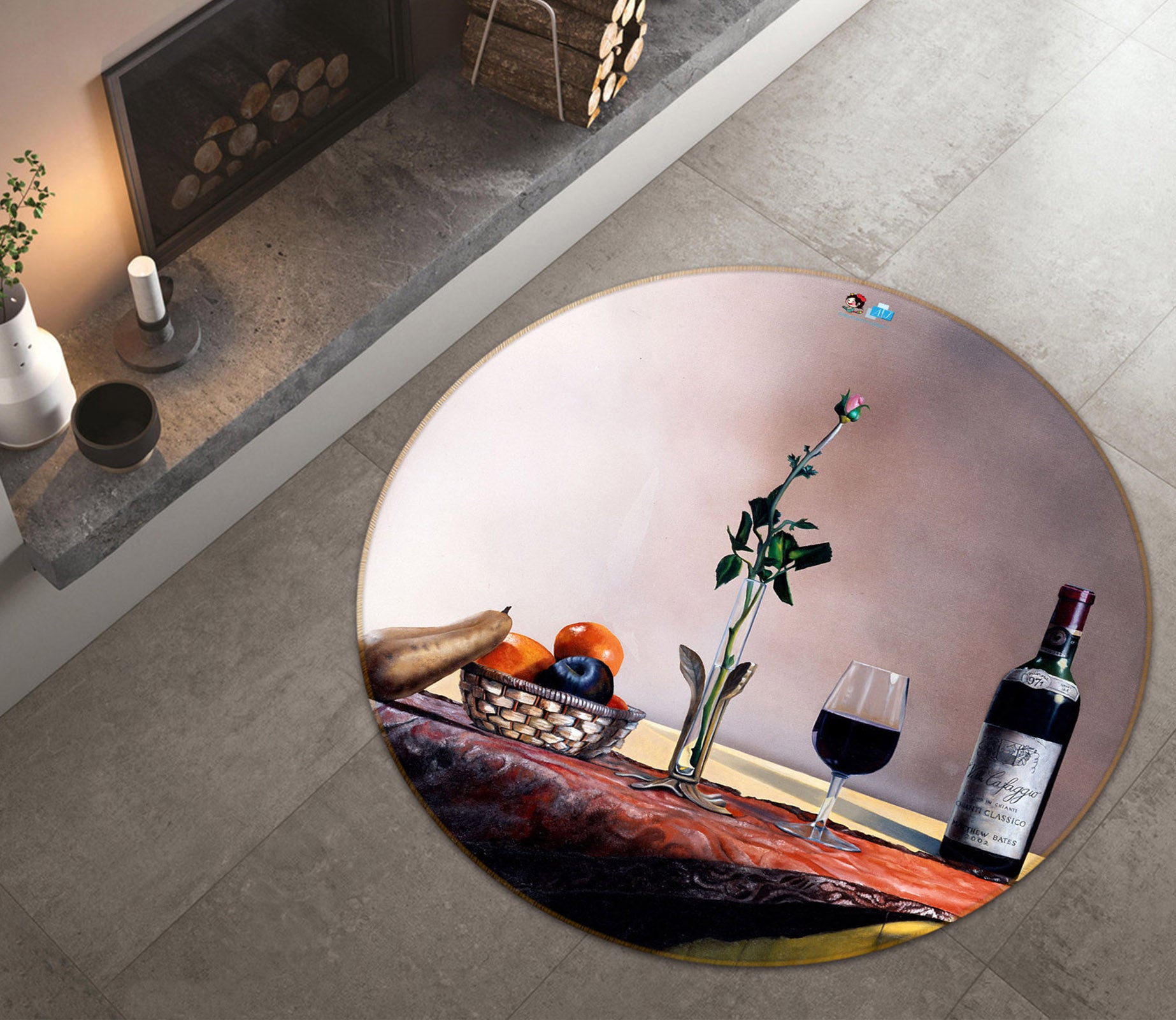 3D Fruit Red Wine 110103 Matthew Holden Bates Rug Round Non Slip Rug Mat