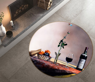 3D Fruit Red Wine 110103 Matthew Holden Bates Rug Round Non Slip Rug Mat