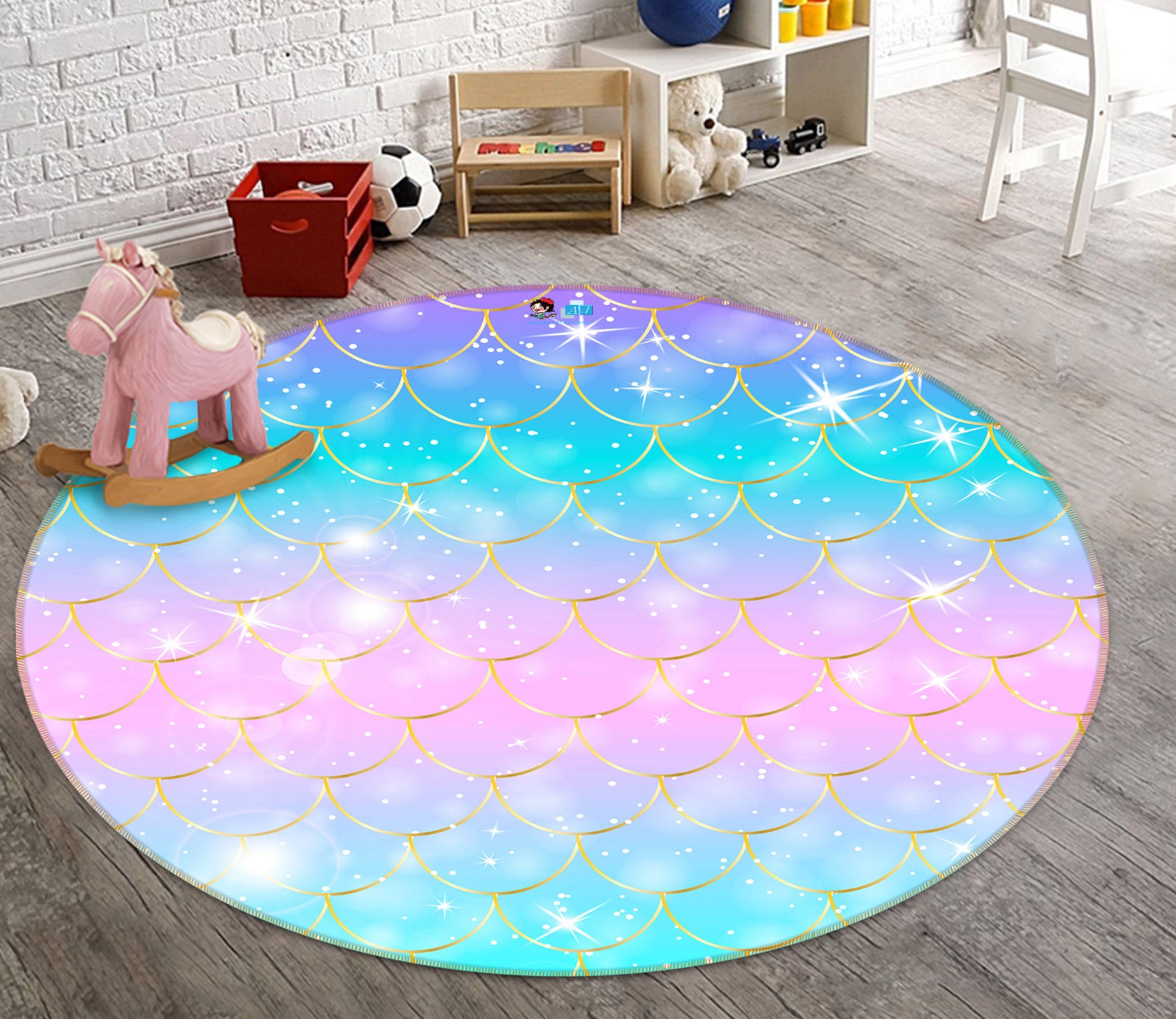 3D Color Fish Scales 81074 Round Non Slip Rug Mat