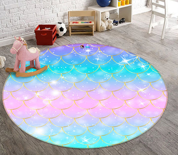 3D Color Fish Scales 81074 Round Non Slip Rug Mat
