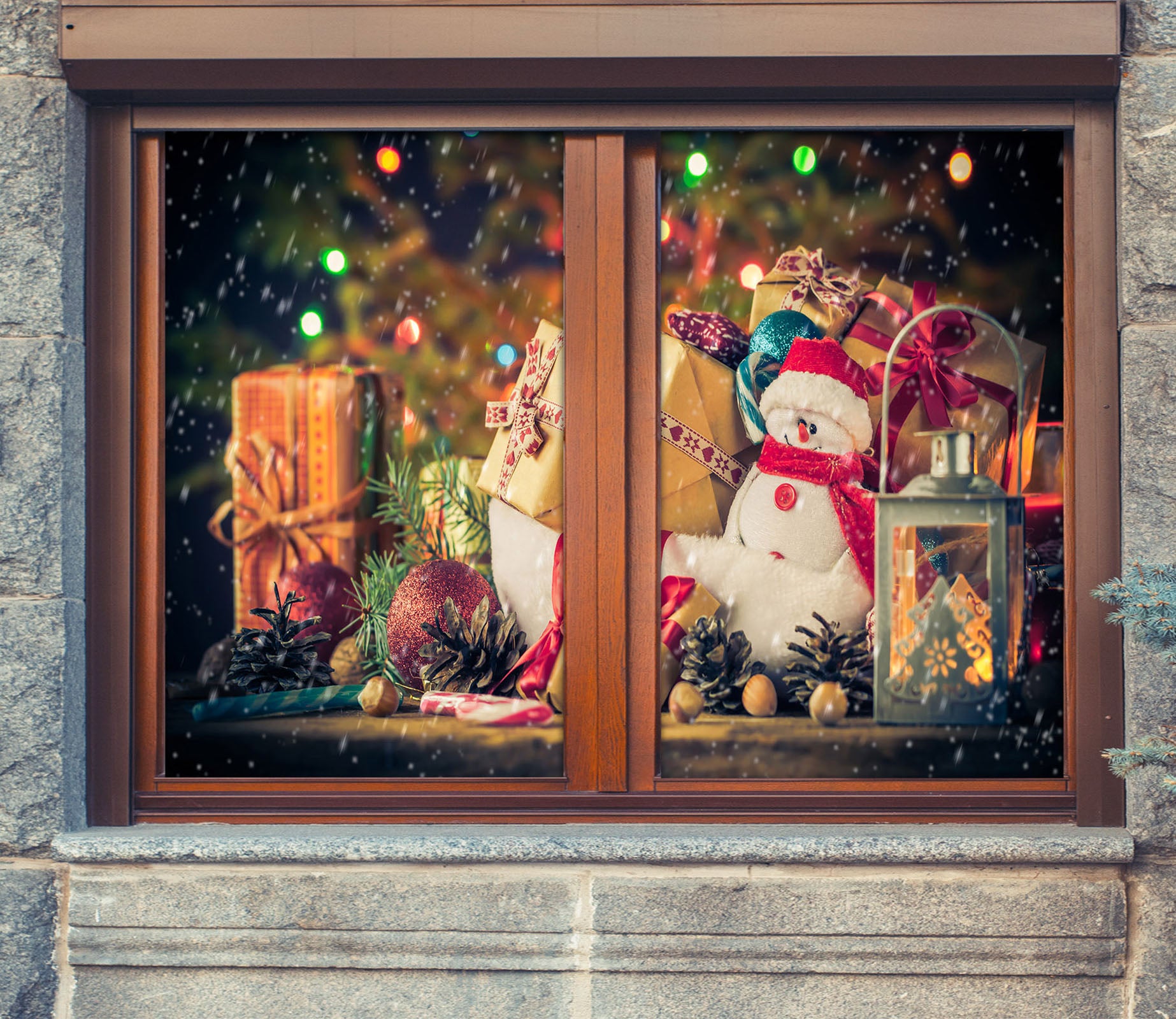 3D Christmas Gift 42186 Christmas Window Film Print Sticker Cling Stained Glass Xmas